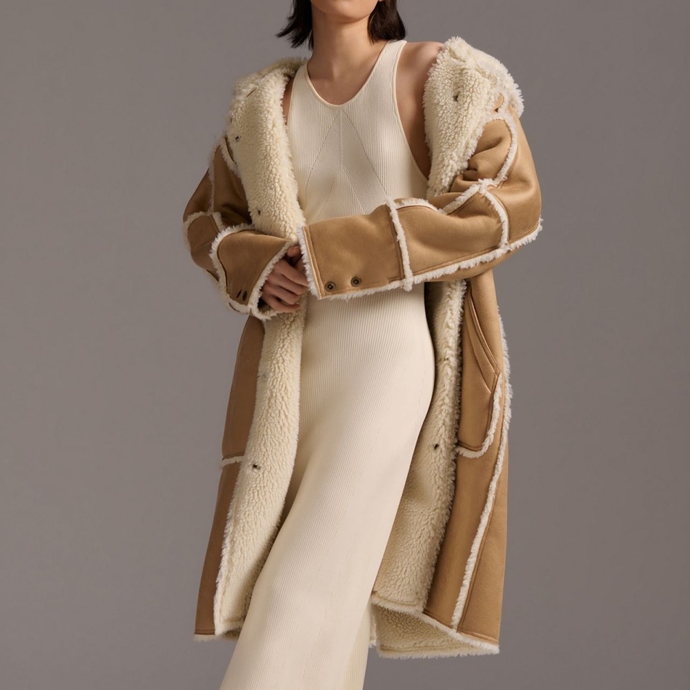 Women's Tan Shearling Coat - Picture 3 of 14